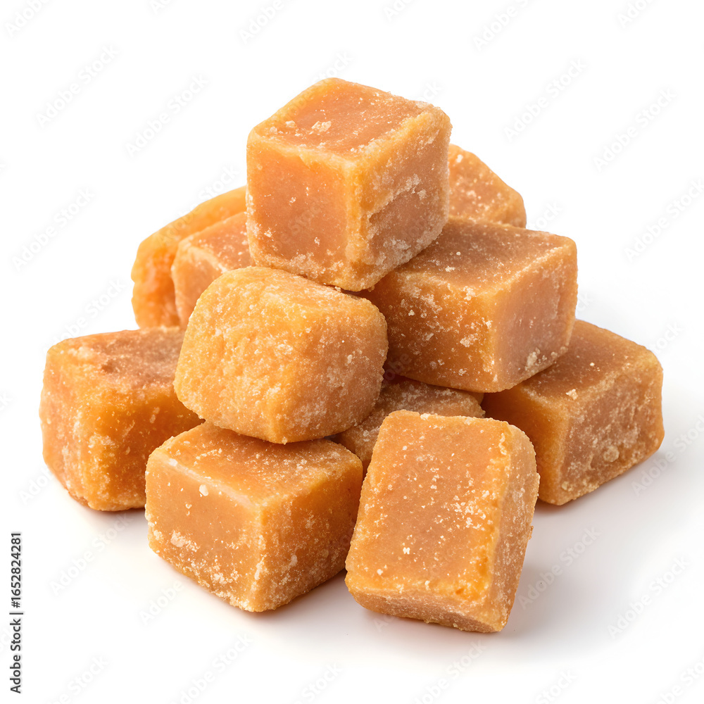 High-quality closeup image of a pile of golden-brown jaggery blocks High-quality closeup image of a pile of golden-brown jaggery blocks