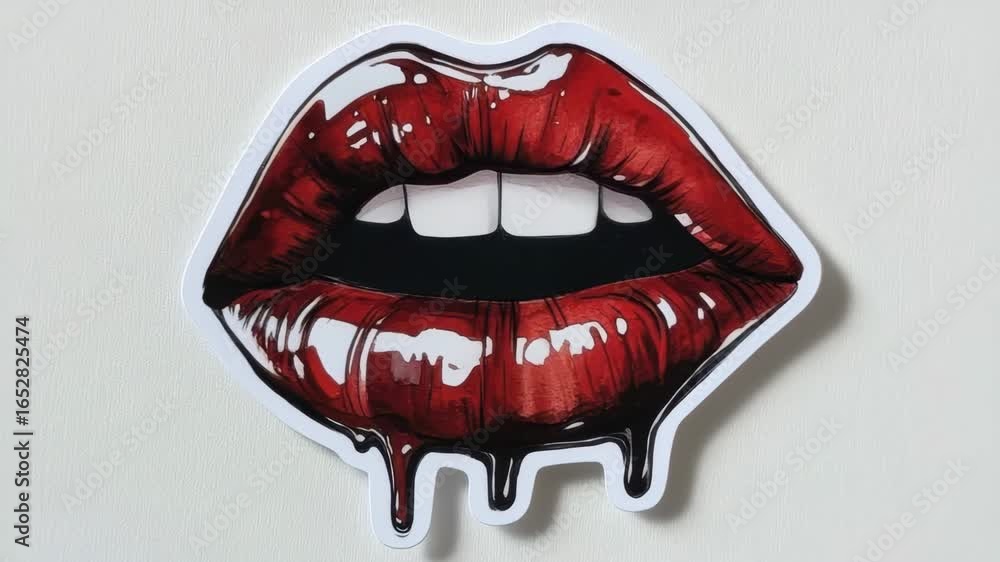 Red lips dripping glossy blood effect sticker stop motion