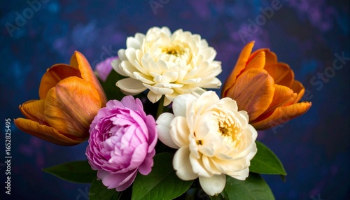 Wallpaper Mural Close-up bouquet of tulips, peonies, and blossoms in cream, orange, and pink Torontodigital.ca