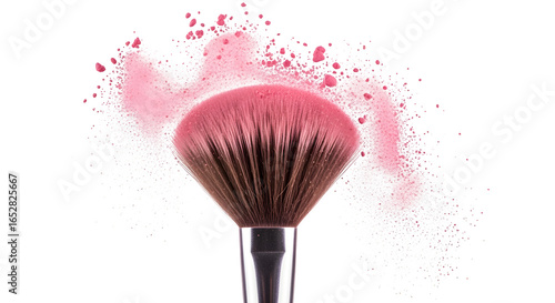 Blush brush with powder explosion effect, isolated on white background