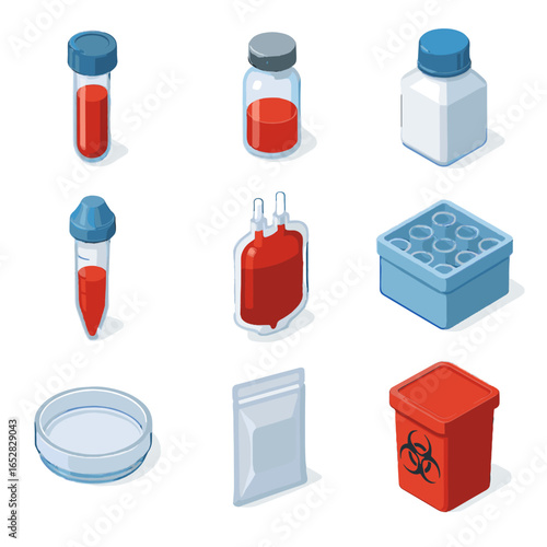 Bag test vector box lid isometric blood biohazard tube pouch icon lab
