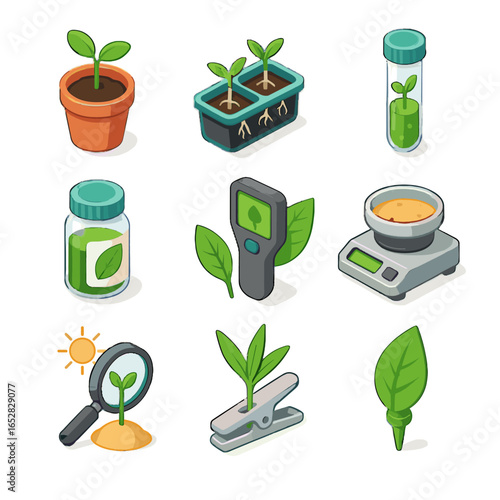 Eco sprout jar marker experiment nutrient tray seedling vector plant icon tube
