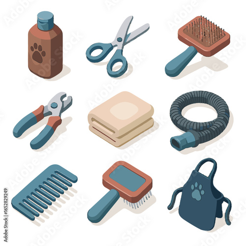 Icons flea dryer grooming brush scissors pet vector nail fur icon comb