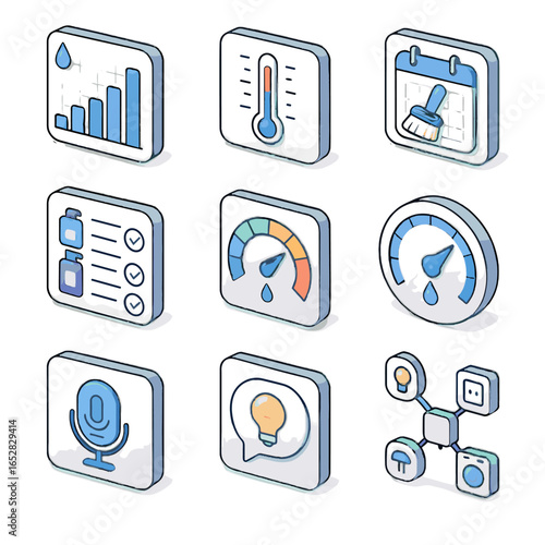 Cleaning popup product smart daily chart dial icon bathroom usage command vector
