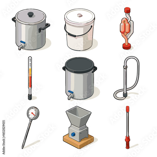 Home bucket icon wand kettle fermentation brewing grain airlock vector hydrometer