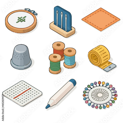 Pin supplies hoop tape textile embroidery art vector guide square fabric needle