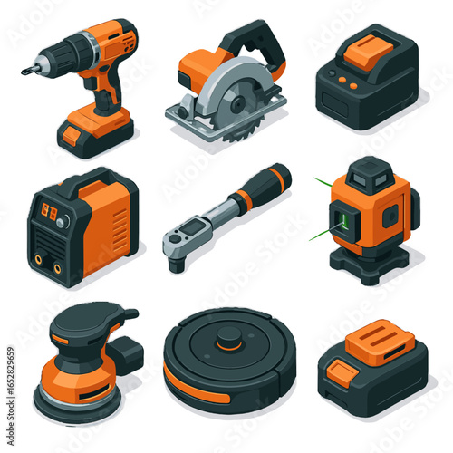 Electric icon vacuum drill vector garage smart battery saw tools laser torque