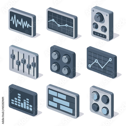 Compressor control icon module vector eq waveform automation monitor sound editing virtual