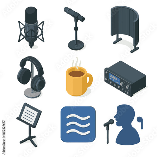 Icon icons vector compressor soundproof silhouette headphones curtain stand recording mic voice