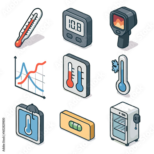 Sensor mercury vector board icon set tool heat temperature fridge digital vs