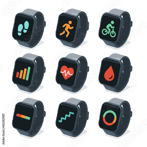 Icon vector animation goal saturation bar fitness running tracker mode icons cycling