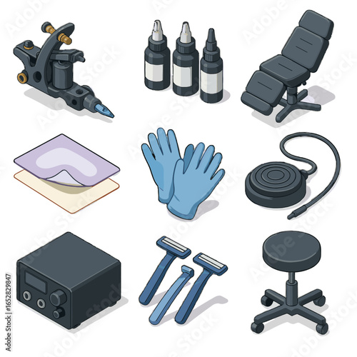 Vector tattoo parlor stencil machine foot icon artist power essentials pedal nitrile