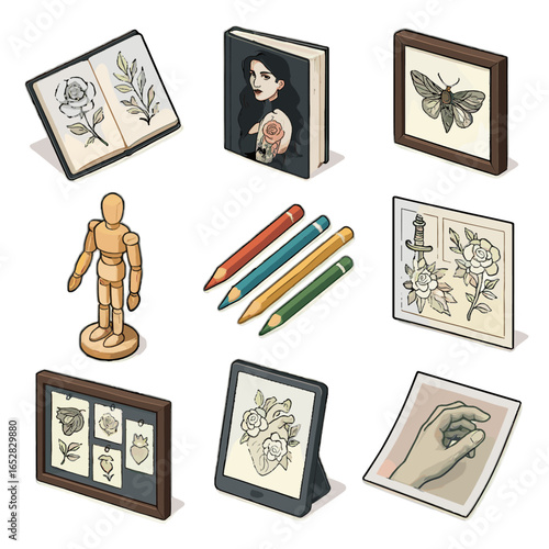 Frame colored drawing vector mannequin hand art tattoo icon photo