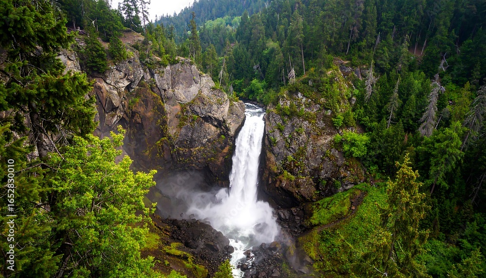 Naklejka premium Waterfall cascading down rocky mountainside
