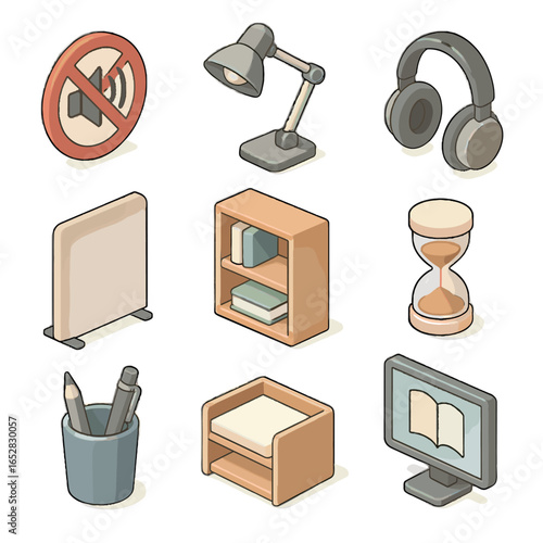 Panel study organizer quiet vector icon desk sign cup divider note icons