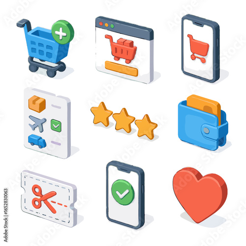 Window stars e commerce product options icon cart wishlist wallet vector digital