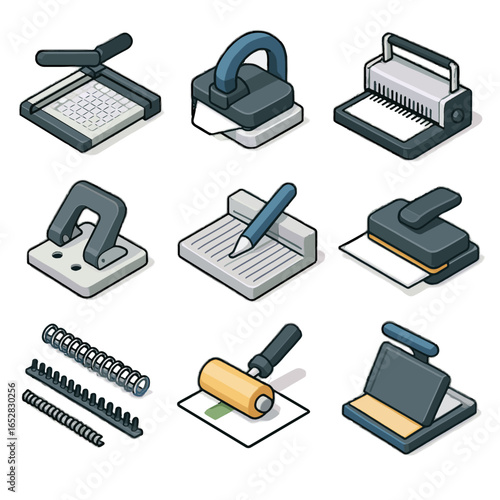 Roller vector spiral rounder glue tools finishing paper icon station edge punch