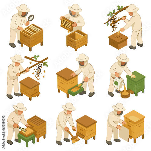Cleaning icons wax hive swarm icon feeding pollen vector workflow harvesting beekeeping