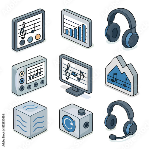 Cube trainer icon headphones ear vector chords training tool interval recognition game