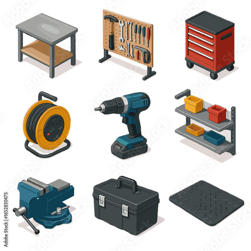 Tool vise floor icon toolbox essentials garage pegboard extension shelf tools vector