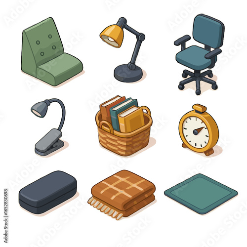 Student adjustable book icon reading case cushion vector basket blanket icons floor