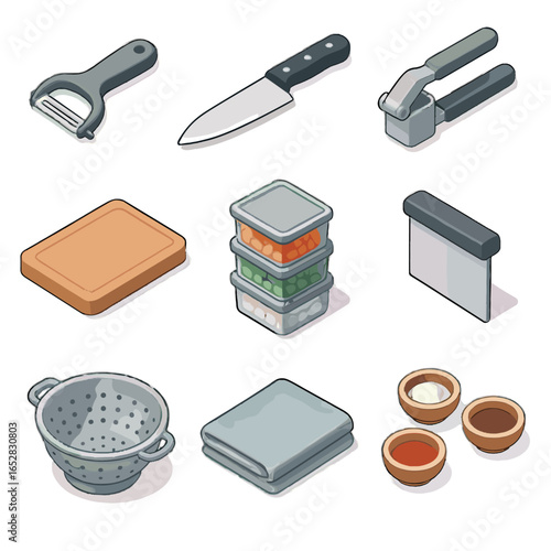 Icon station tools ingredient chopping vector food knife bins spice scraper vegetable