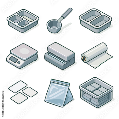 Food icon vector scale portioning box bento sectioned machine fridge tools cling