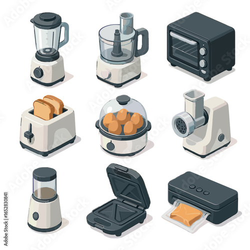Sandwich kitchen vacuum oven food mini cooker vector electric grinder appliances icon