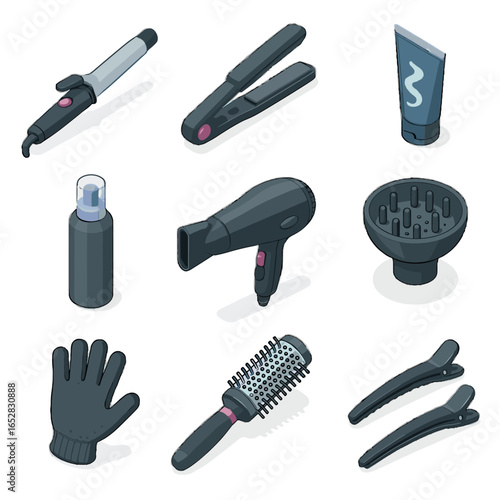Glove styling diffuser vector icon brush hair tools gel bottle wand curling