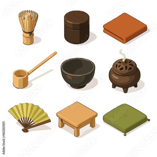 Vector whisk icon ritual cloth icons matcha bowl ceremony low tea incense