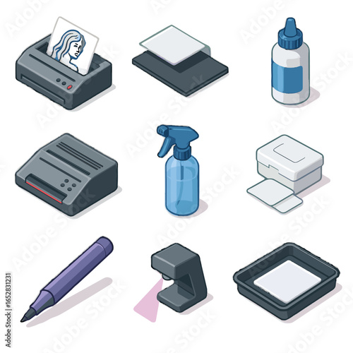 Tattoo printer bottle icon spray alcohol light tray vector wipes stencil