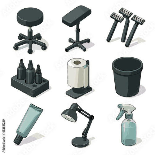 Arm ointment bin towel bottle cleaning icon tattoo vector icons workstation tube