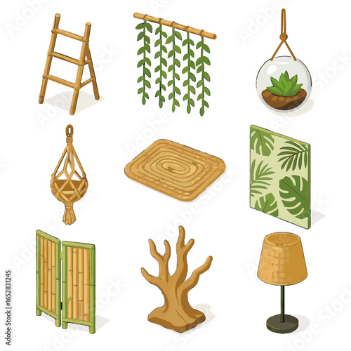 Ladder sculpture lamp d jungle terrarium vine shelf cane vector icon cor