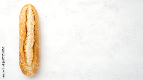 Golden brown baguette bread on a white background