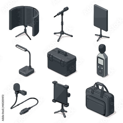 Vector soundproof recording bag icon lamp mobile portable carry case divider stand