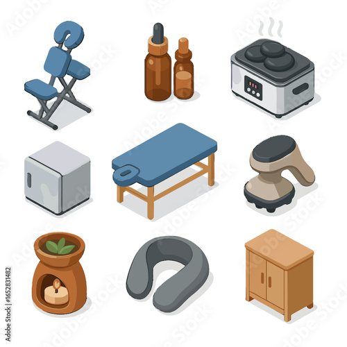 Hot massage aromatherapy heater vector neck isometric warm back essential icon