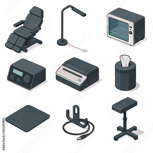 Box unit vector booth ergonomic light printer adjustable icon cable chair tattoo