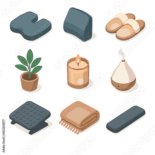 Wrist seat remote vector icon scented slippers candle comfort rest work cushion