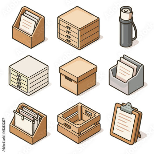 Vector case isometric icon art storage icons flat stack box file tube