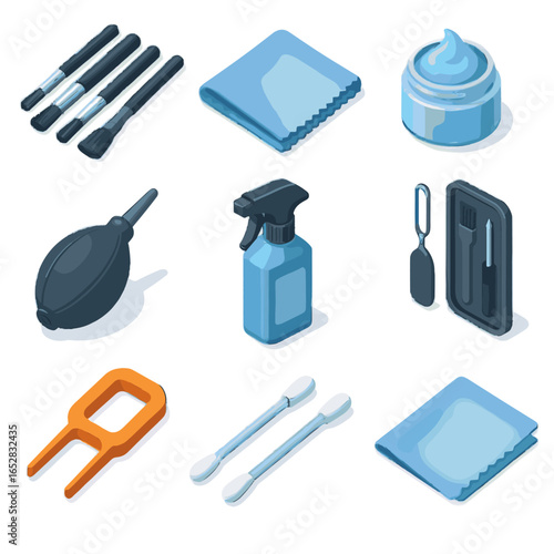Vector keyboard microfiber kit cleaner cleaning set port cloth icon swabs digital