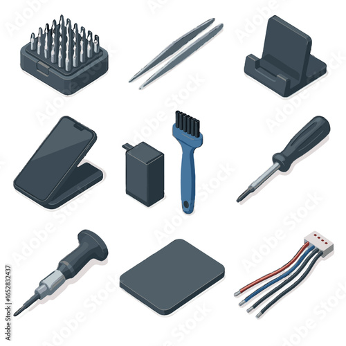 Tool tweezers precision repair icon vector isometric harness rubber bit mat phone