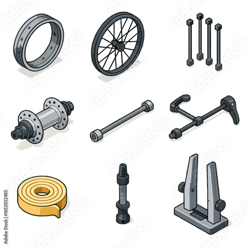 Wheel axle tape icon vector spoke parts spokes icons rim quick tubeless