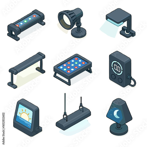 Icon light aquarium timer box mode hanging icons vector lighting bar sunrise
