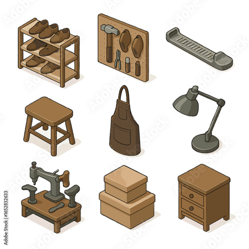 Shoe unit s icon vector cobbler foot lamp lighting isometric measurement small