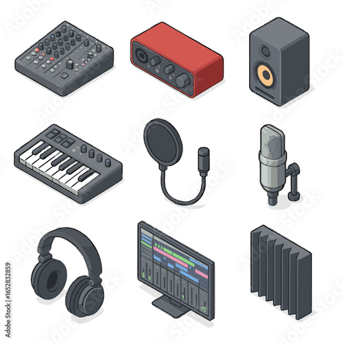 Filter console vector interface foam music microphone midi studio icon gear condenser