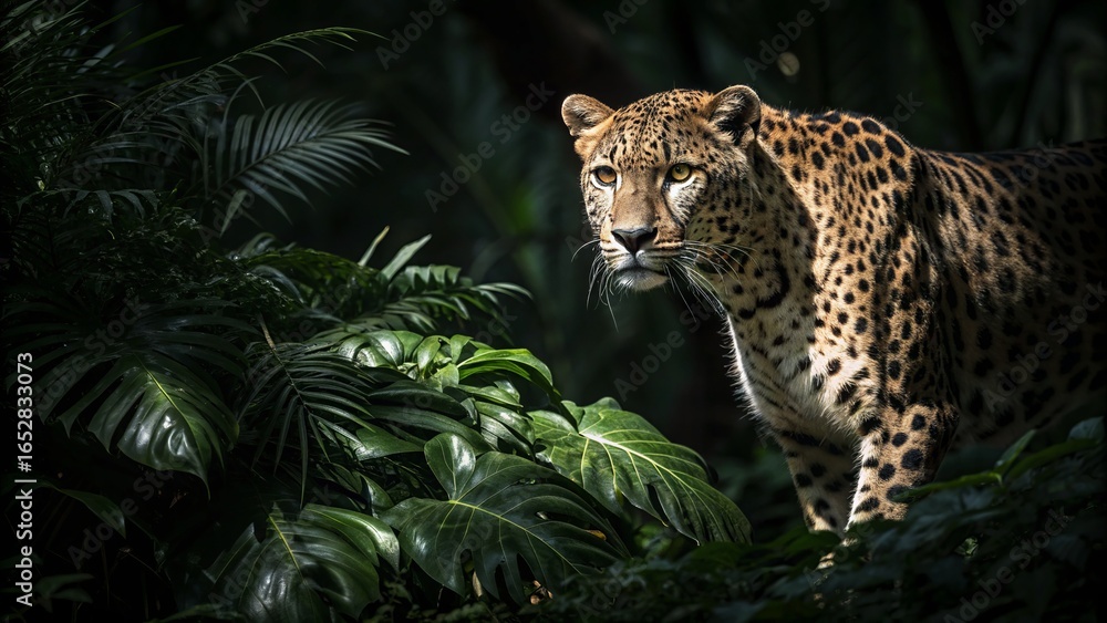 Obraz premium A majestic Amur leopard, a spotted feline predator, rests in a tree