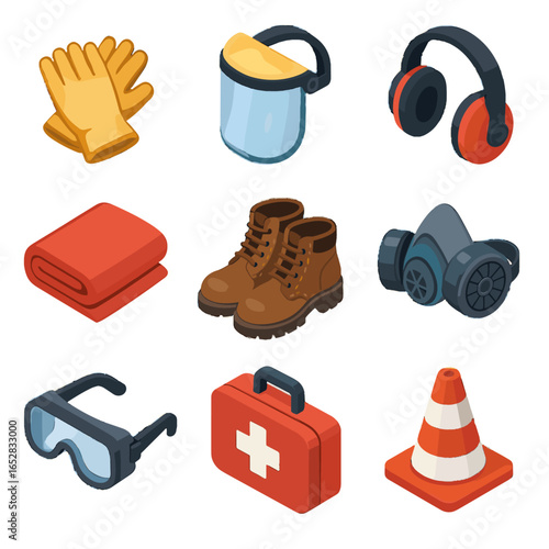 Goggles icon protective gear cone shield hazard safety workshop kit vector face