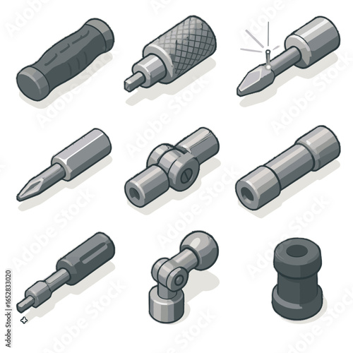 Rubber tool knurled tip adjustable set vector icon joint shaft interchangeable swivel