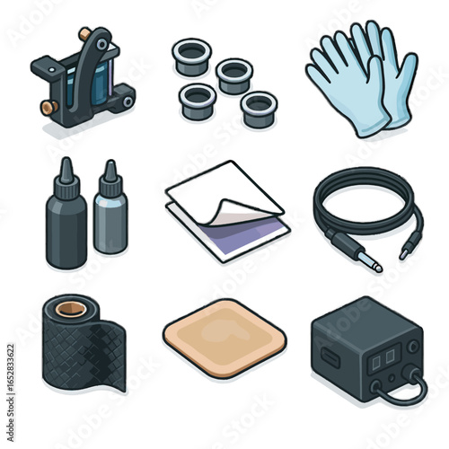 Supply cord icon gloves disposable tattoo bottles vector wrap tools clip