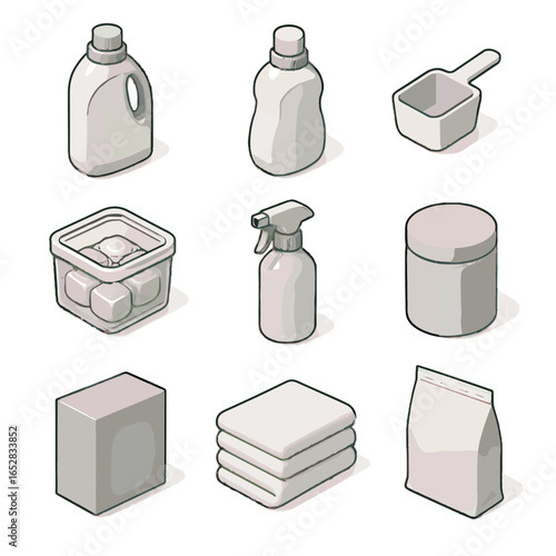 Pod container matte minimalist simple laundry icons softener packaging jar pouch vector